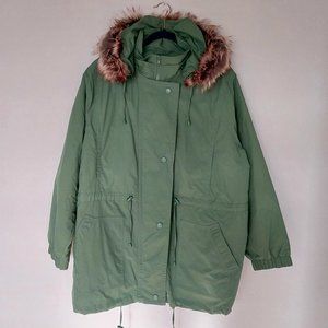 Woman Within Sage Green Hooded Quilt Lined Taslon Anorak/Parka